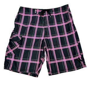 Mens Hurley Board Shorts by Buckle Swim Trunks Black Pink Punk Plaid Size 33